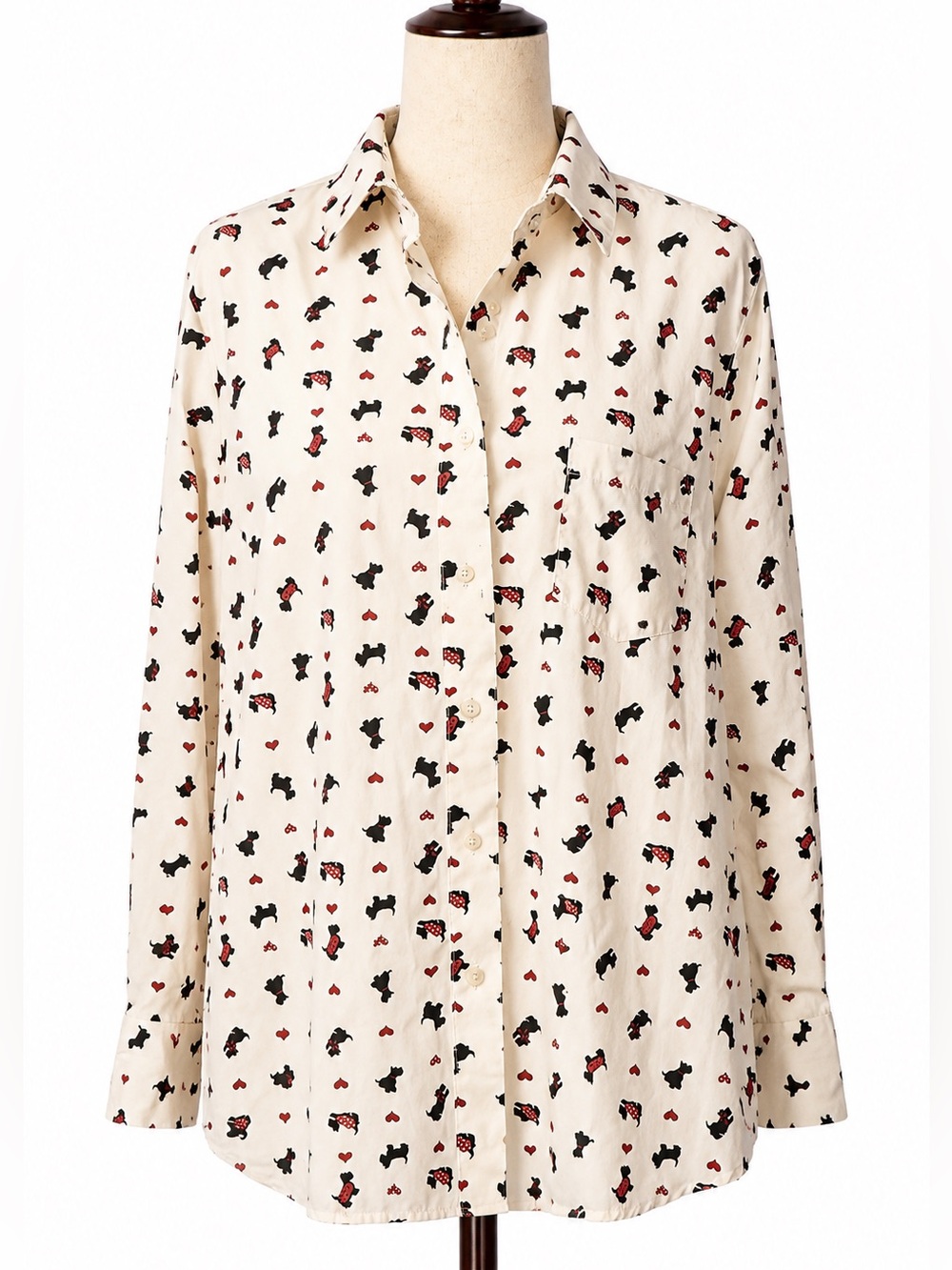 XL Blair Scottie Dog print off white button down collared shirt.  Hearts, - Picture 3 of 5